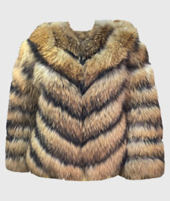Vespera Women's Brown Real Fox Fur Jacket - Brown Real Fox Fur Jacket For Women - Front View