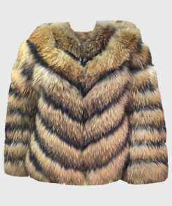 Vespera Women's Brown Real Fox Fur Jacket - Brown Real Fox Fur Jacket For Women - Front View