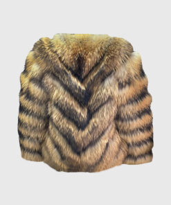 Vespera Women's Brown Real Fox Fur Jacket - Brown Real Fox Fur Jacket For Women - Back View