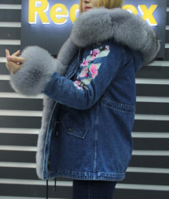 Viola Women's Hooded Blue Real Rex Rabbit Fur Jacket | NYC Jackets