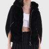 Yara Women's Black Real Rex Rabbit Fur Jacket - Black Real Rex Rabbit Fur Jacket For Women - Front Open View