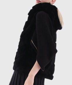 Yara Women's Black Real Rex Rabbit Fur Jacket - Black Real Rex Rabbit Fur Jacket For Women - Side View
