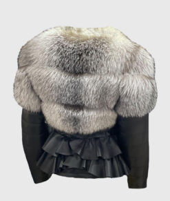 Yaretzi Women's Grey Real Fox Fur Trim Jacket | NYC Jackets