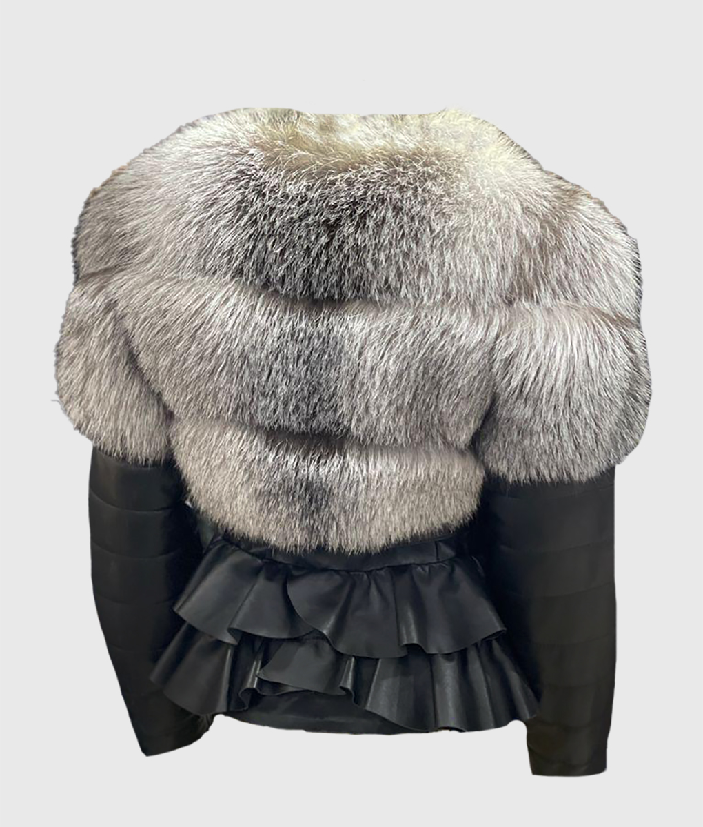 Yaretzi Women's Grey Real Fox Fur Trim Jacket | NYC Jackets
