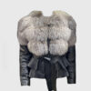 Yaretzi Women's Grey Real Fox Fur Trim Jacket - Grey Real Fox Fur Trim Jacket For Women - Front View