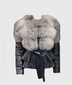 Yaretzi Women's Grey Real Fox Fur Trim Jacket | NYC Jackets