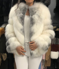 Yelena Women's White Real Fox Fur Jacket - White Real Fox Fur Jacket For Women - Open Front View