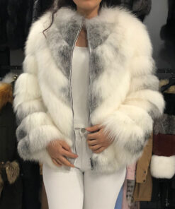 Yelena Women's White Real Fox Fur Jacket - White Real Fox Fur Jacket For Women - Open Front View
