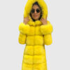 Zephyra Women's Yellow Real Fox Fur Hooded Coat - Yellow Real Fox Fur Hooded Coat For Women - Front View