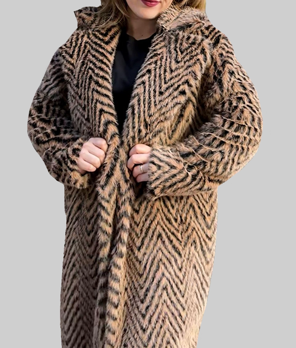 Big Mood Nicola Coughlan Tiger Print Coat-Front View