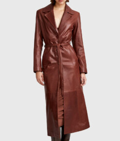 Emily Ratajkowski Brown Trench Coat - Emily Ratajkowski Brown Leather Trench Coat - Front View