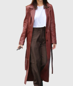 Emily Ratajkowski Brown Trench Coat - Emily Ratajkowski Brown Leather Trench Coat - Front View5