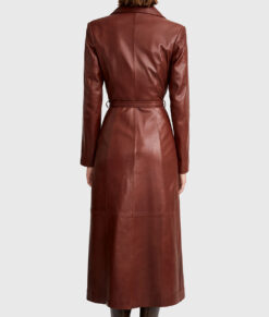 Emily Ratajkowski Brown Trench Coat - Emily Ratajkowski Brown Leather Trench Coat - Back View