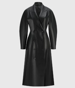 Emily Ratajkowski Leather Trench Coat - Emily Ratajkowski Black Leather Trench Coat - Front View2
