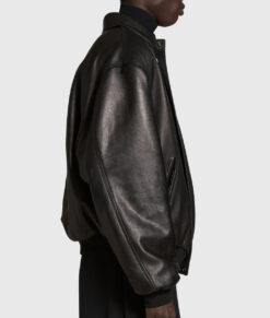 Justin Bieber Black Oversized Leather Jacket - Justin Bieber Black Oversized Leather Jacket - Side VIew