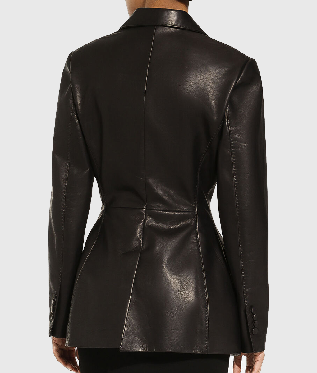 Rihanna Black Leather Blazer - Rihanna Black Leather Blazer - Back VIew