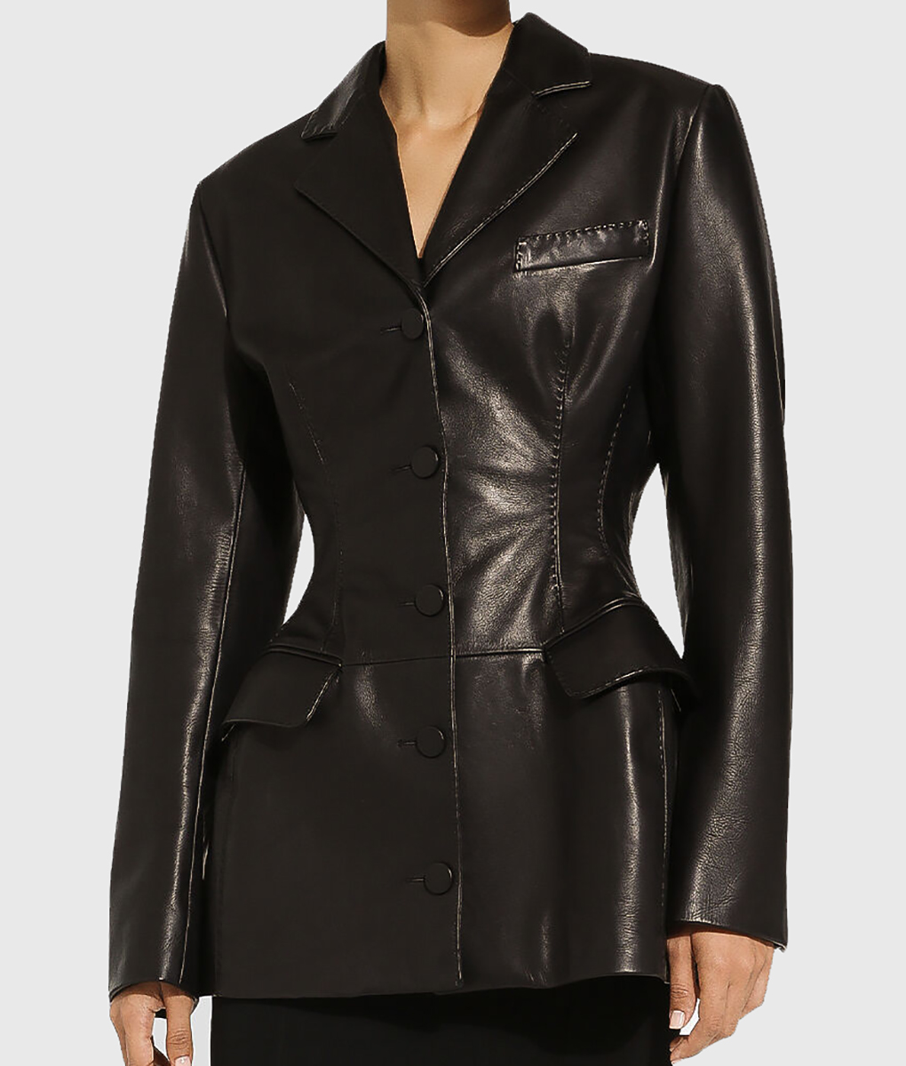Rihanna Black Leather Blazer - Rihanna Black Leather Blazer - Front VIew