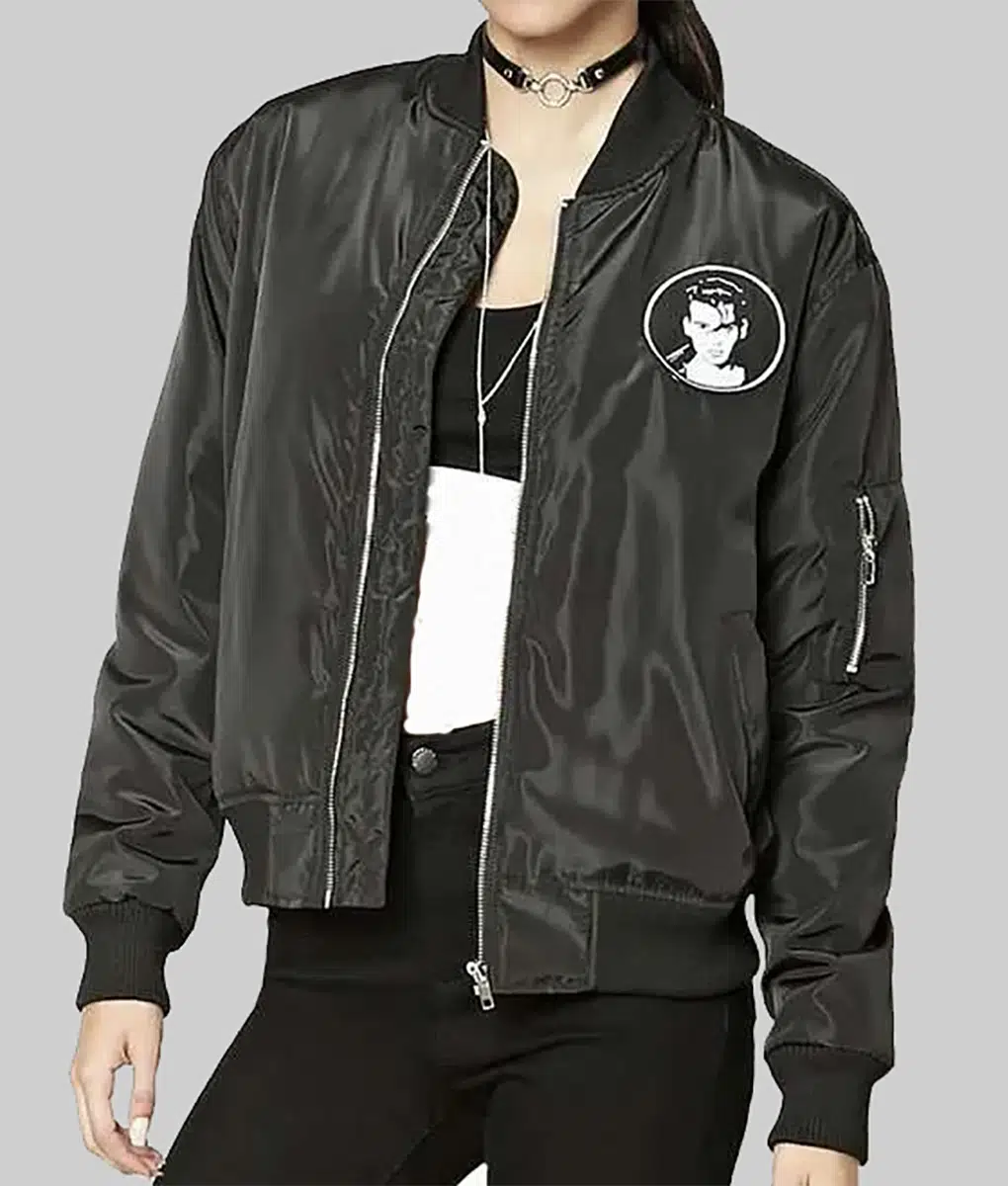 Johnny Depp Cry Baby Black Bomber Jacket - Johnny Depp Cry Baby Black Satin Bomber Jacket - Front View
