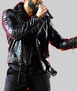 The Voice Finale John legend Studded Leather Jacket - The Voice Finale John legend Studded Black Leather Jacket - Side View