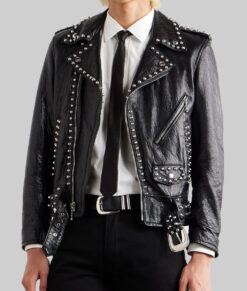 The Voice Finale John legend Studded Leather Jacket - The Voice Finale John legend Studded Black Leather Jacket - Front View