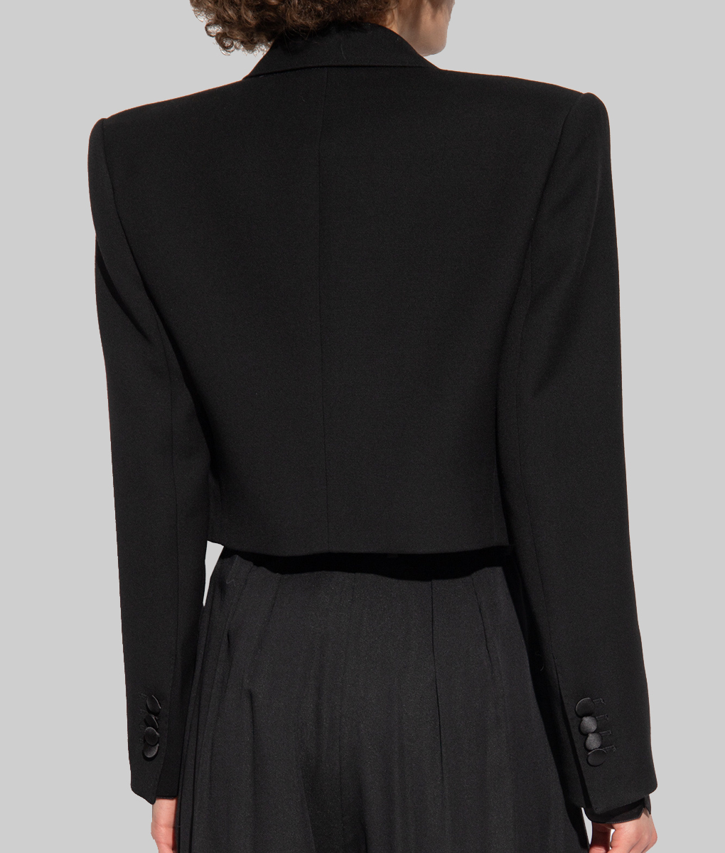 Victoria Justice Black Cropped Blazer - Victoria Justice Womens Black Cropped Blazer - Back View
