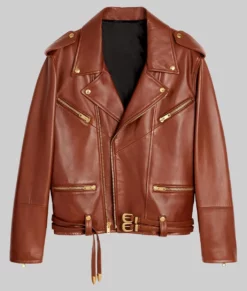 Cat Deeley Brown Leather Biker Jacket | NYC Jackets