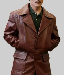 Donnie Brasco 1997 Johnny Depp Brown Leather Coat - Donnie Brasco 1997 Donnie Brown Leather Coat - Front Viewa