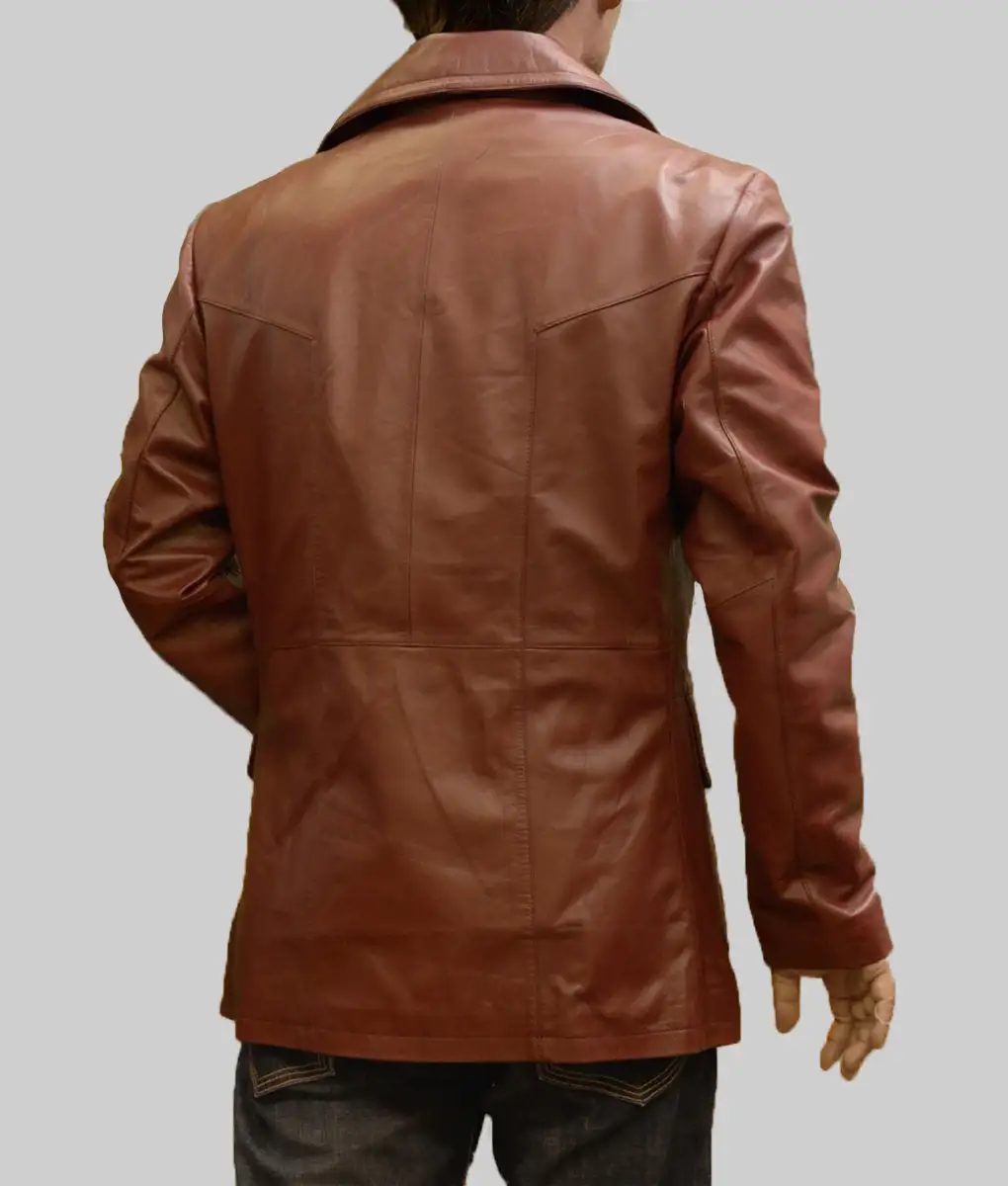 Donnie Brasco 1997 Johnny Depp Brown Leather Coat - Donnie Brasco 1997 Donnie Brown Leather Coat - bACK vIEW