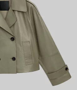 Grace Women's Pastel Green Cropped Leather Trench Coat | NYC