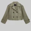 Grace Women's Pastel Green Cropped Trench Coat-6