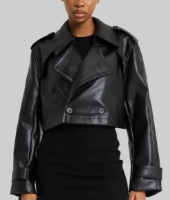Hazel Women's Black Cropped Trench Coat-2