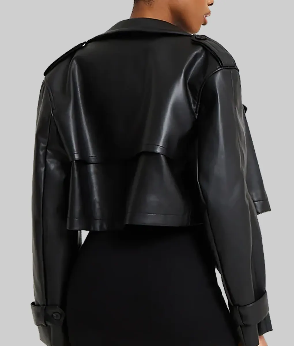 Hazel Women's Black Cropped Trench Coat-3