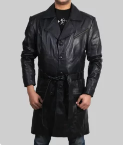 I, Robot Will Smith Black Leather Trench Coat - I, Robot Will Smith Bla ck Leather Coat - Front View