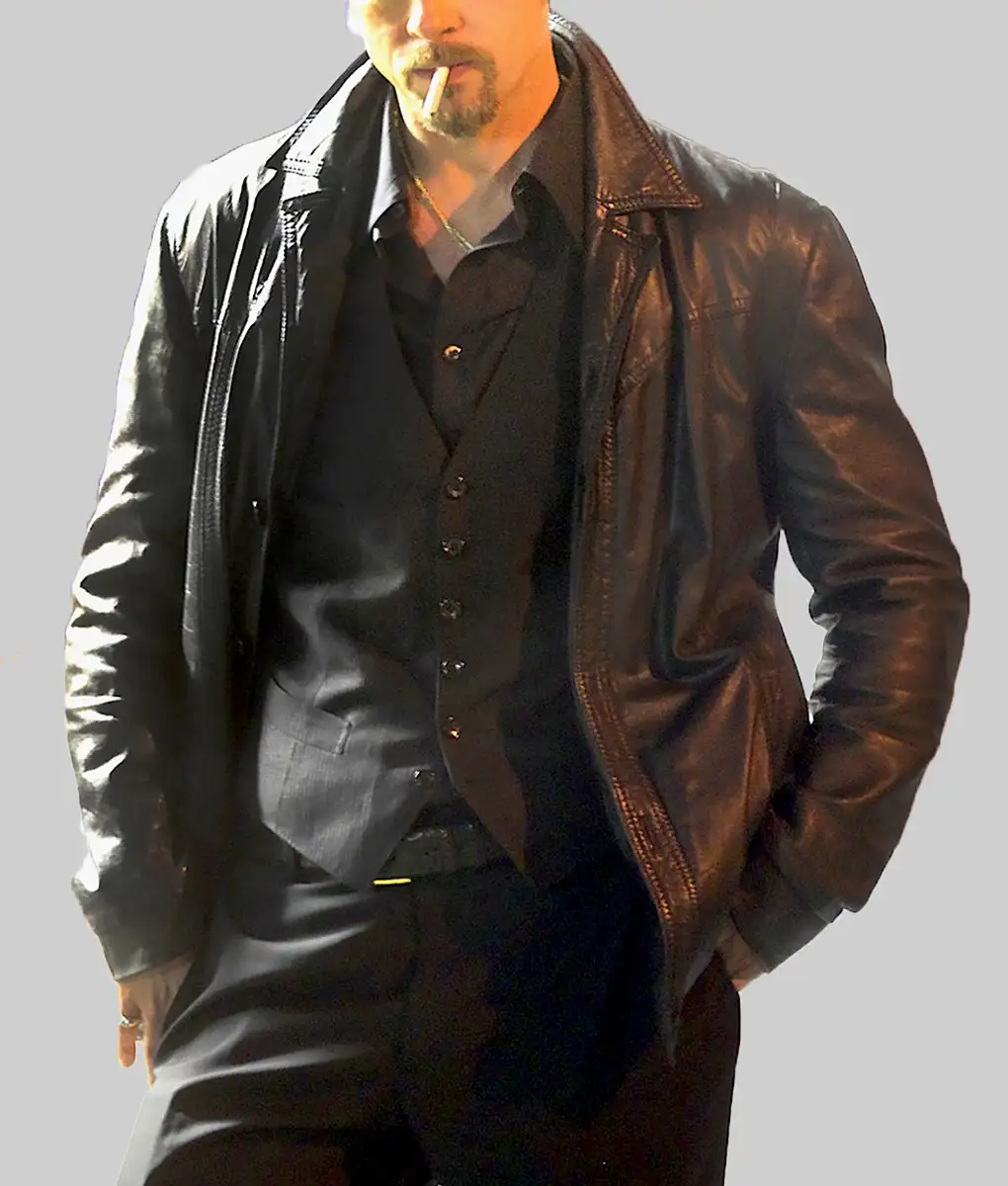Killing Them Softly Brad Pitt Black Leather Jacket - Killing Them Softly Jackie Black Leather Jacket - Front View2