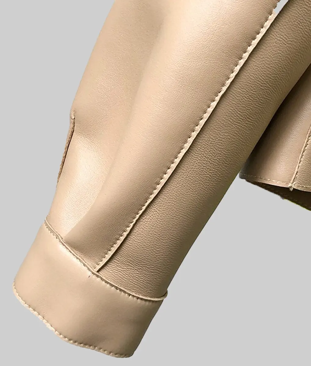 Tessa Women's Beige Cropped Leather Trench Coat | NYC Jackets