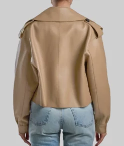 Tessa Women's Beige Cropped Leather Trench Coat - back