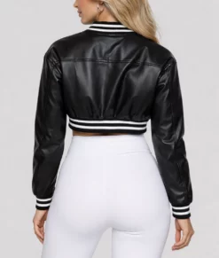 Adele Women’s Black Leather Varsity Jacket-Back