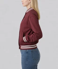 Adele Women's Burgundy Leather Varsity Jacket-Side