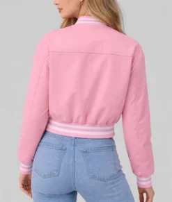 Adele Women’s Pink Leather Varsity Jacket-Back