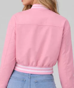 Adele Women’s Pink Leather Varsity Jacket-Zoom