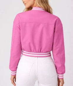 Adele Women's Pink Leather Varsity Jacket-Back