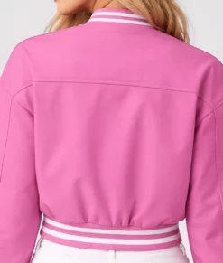 Adele Women's Pink Leather Varsity Jacket-Zoom
