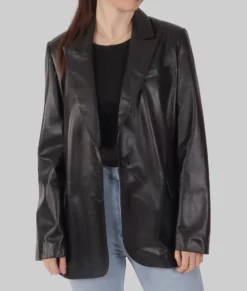 Amy Womens Black Leather Blazer - Womens Black Leather Blazer-1