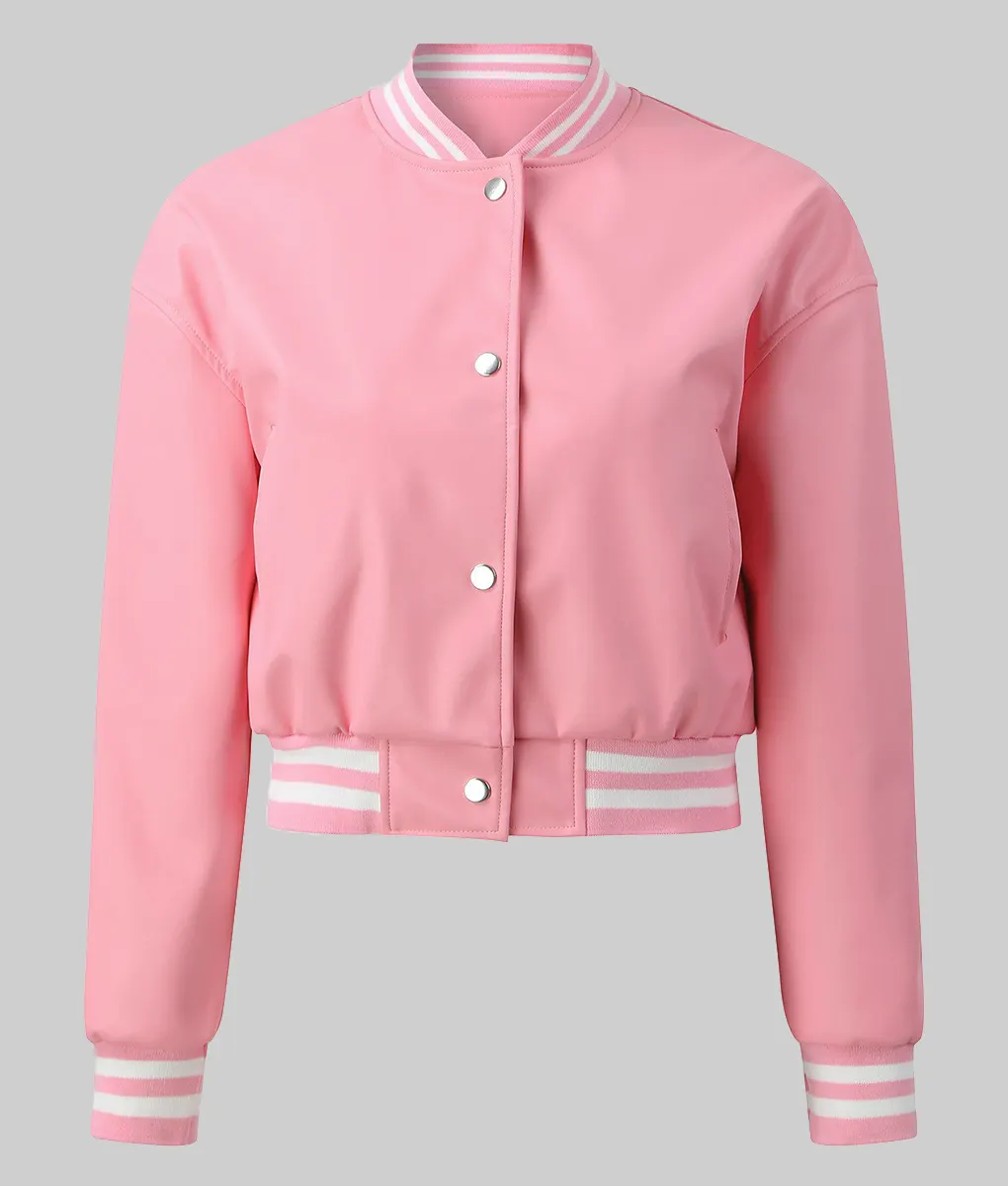 Women's Pink College Jacket Amy Women's Pink Leather Varsity
