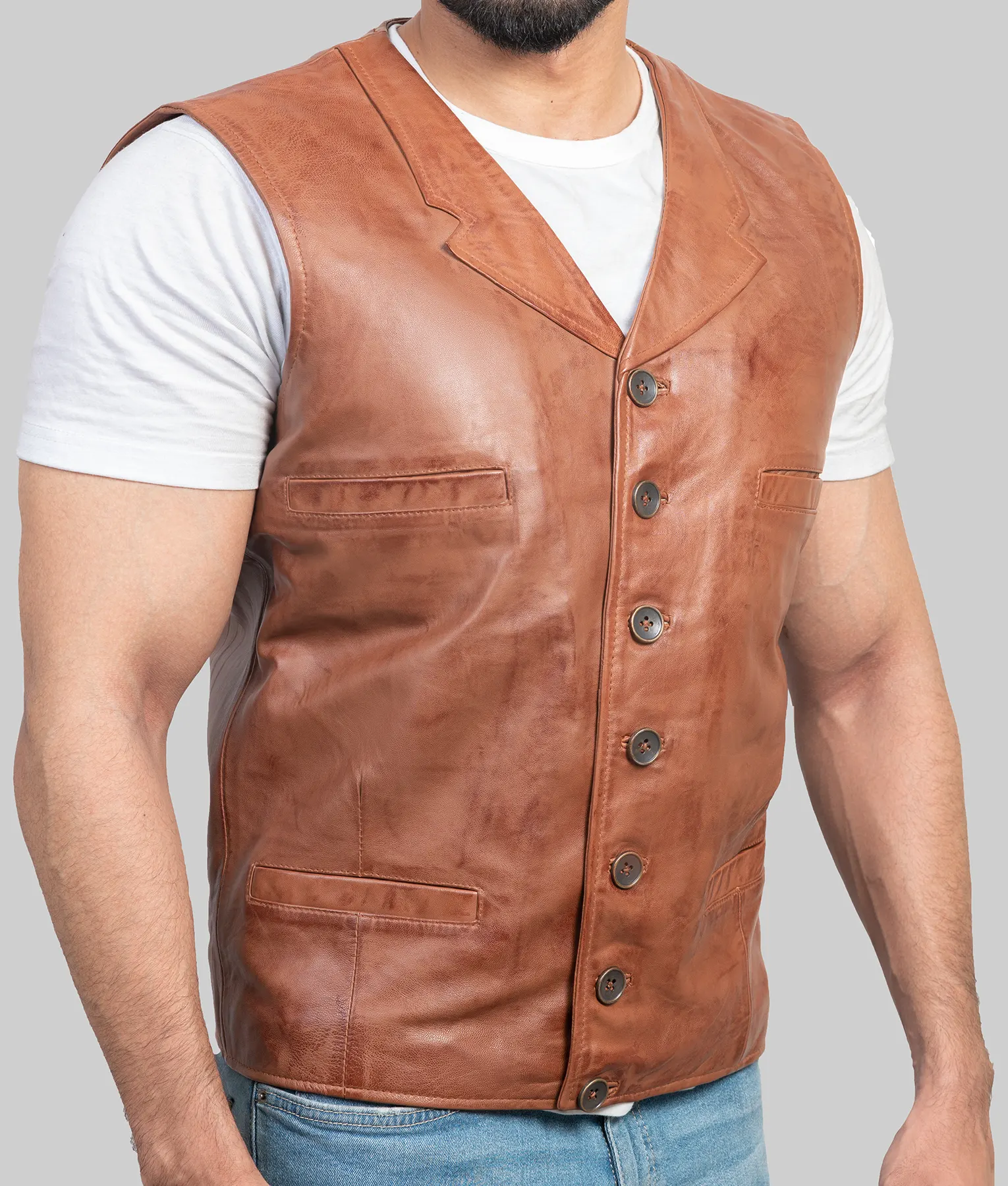 Calin Mens Brown Vintage Leather Vest NYC Jackets