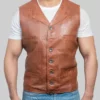 Calin Mens Brown Vintage Leather Vest - Mens Brown Vintage Leather Vest-2