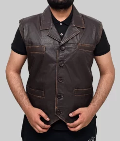 Calin Mens Dark Brown Vintage Leather Vest - Mens Dark Brown Vintage Leather Vest-1