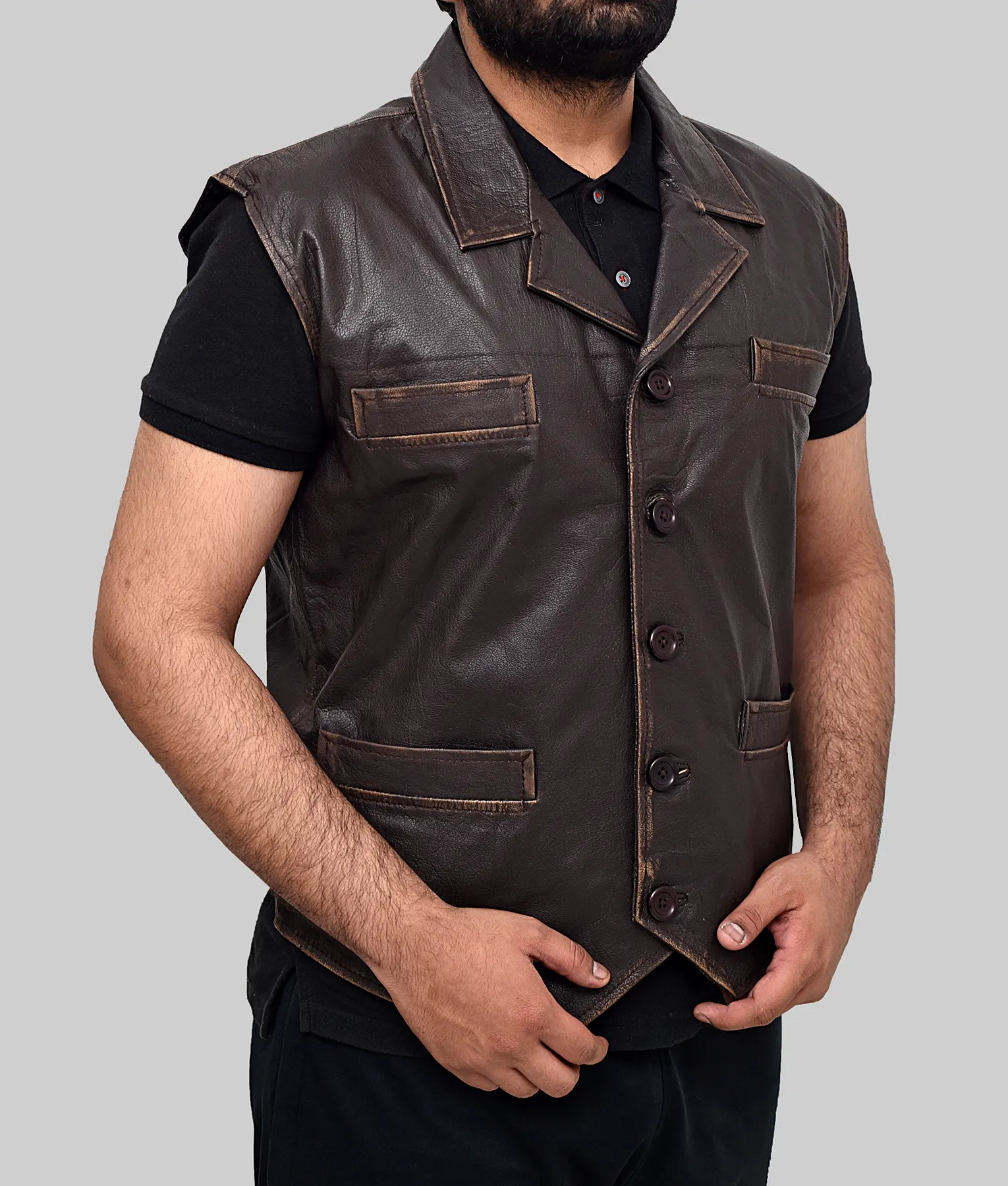 Calin Mens Dark Brown Vintage Leather Vest NYC Jackets - Main Image