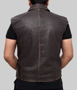 Calin Mens Dark Brown Vintage Leather Vest - Mens Dark Brown Vintage Leather Vest-4