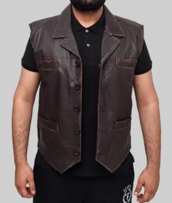 Calin Mens Dark Brown Vintage Leather Vest - Mens Dark Brown Vintage Leather Vest-5